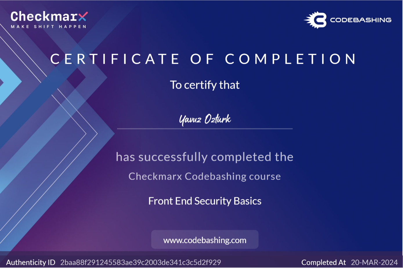 Visuel du certificat Front End Security Basics