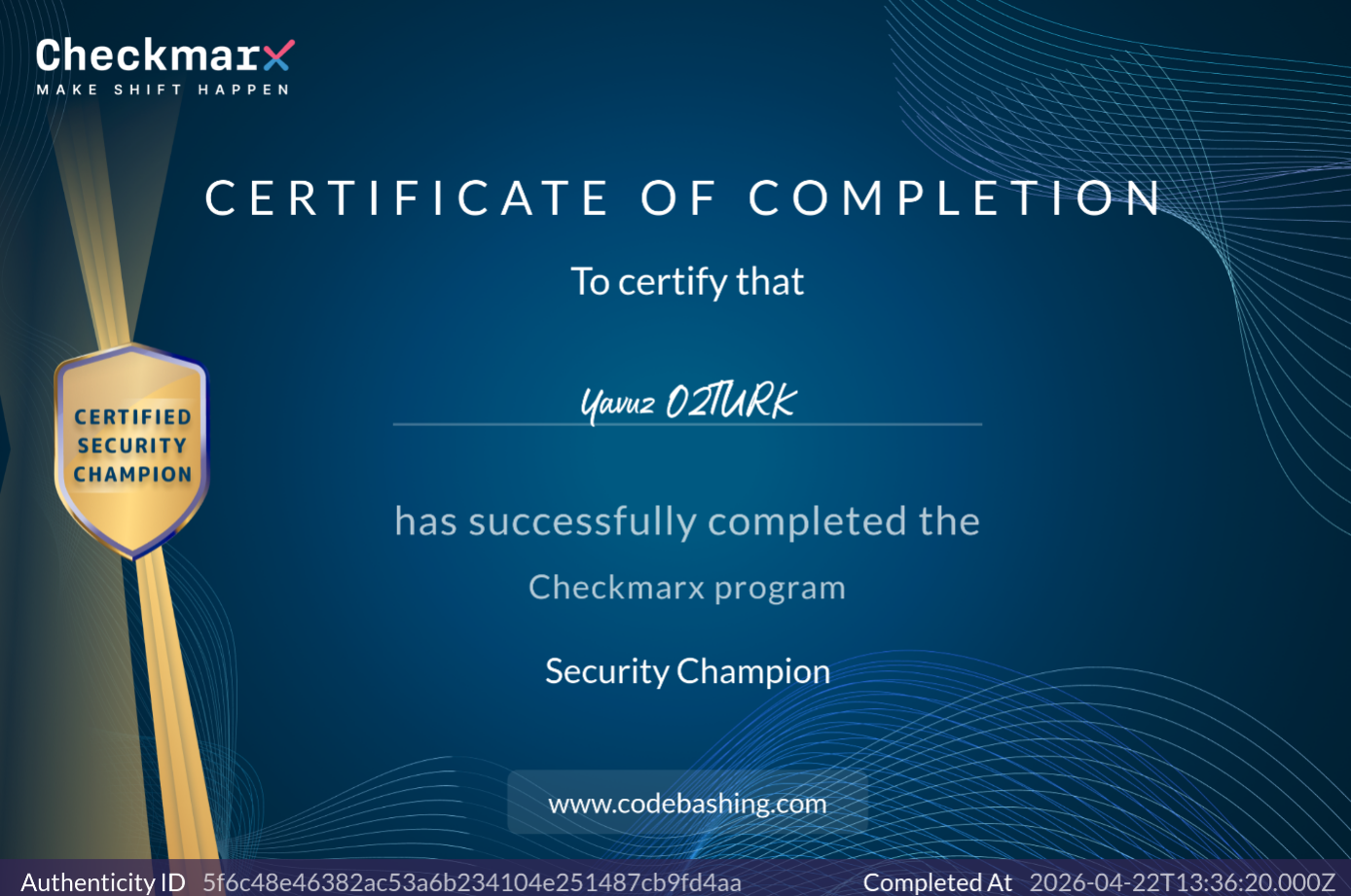Visuel du certificat Security Champion