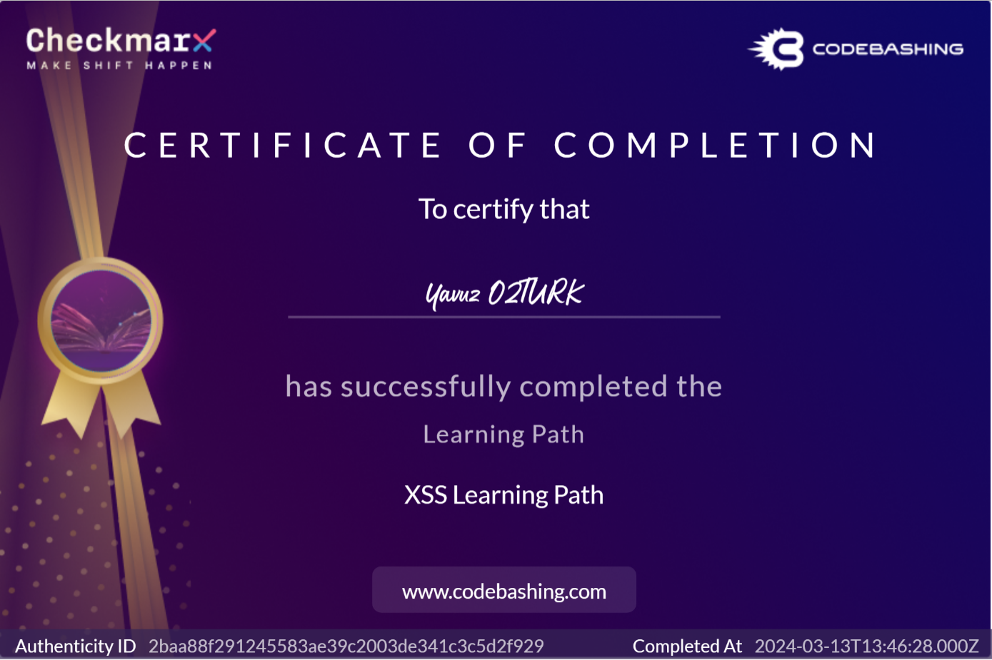 Visuel du certificat XSS Learning Path